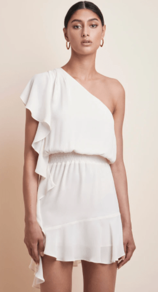 Krisa Ruffle Side Mini Dress in Cream - Estilo Boutique