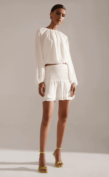 Krisa Shirred Blouse in Cream - Estilo Boutique