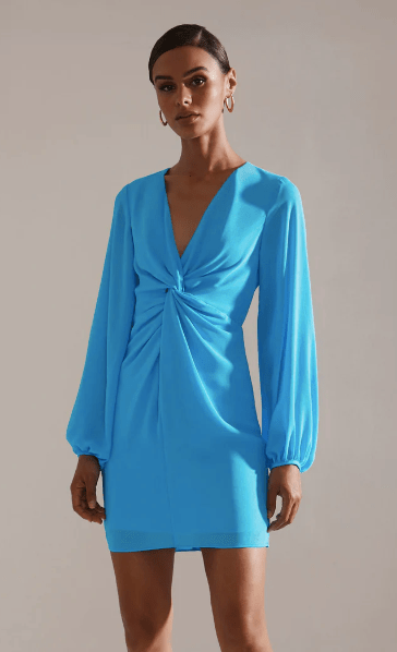 Krisa Twist Front Mini Dress in Malibu - Estilo Boutique