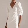 Krisa Wrap Puff Sleeve Dress in Ivory - Estilo Boutique