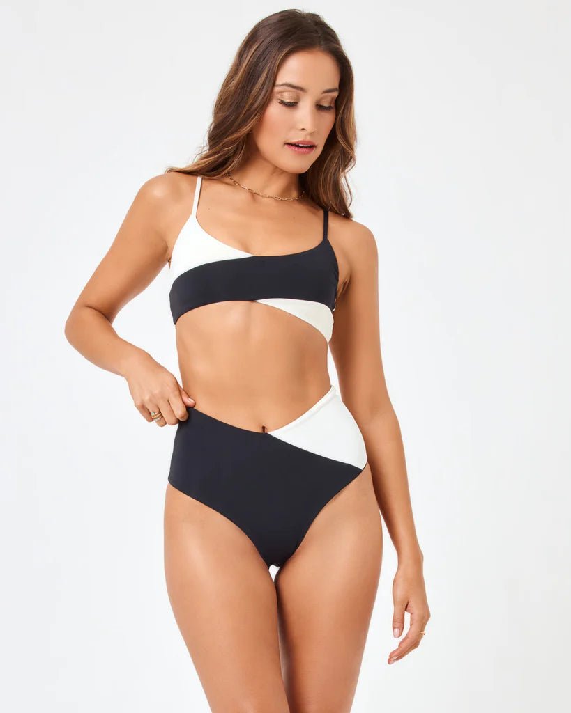 L Space High Tide Bikini Top in Black/Cream - Estilo Boutique