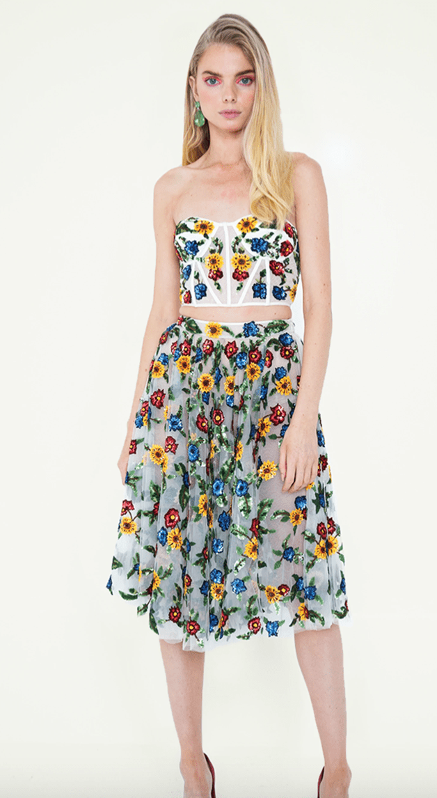 La Fuori Gardenia Embroidered Skirt in Floral - Estilo Boutique