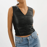 Lamarque Firmina Leather Ruched Top in Black - Estilo Boutique