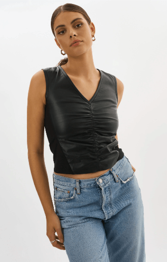 Lamarque Firmina Leather Ruched Top in Black - Estilo Boutique