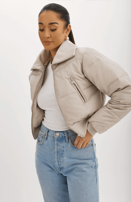 Lamarque Livia Leather Puffer Jacket in Oat - Estilo Boutique