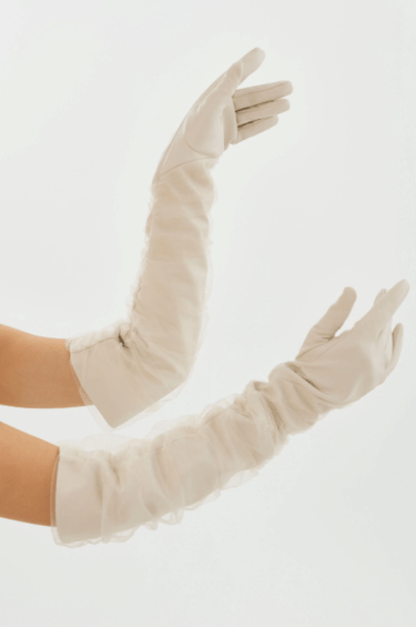 Lamarque Marilyn Faux Leather and Tulle Gloves in Bone - Estilo Boutique