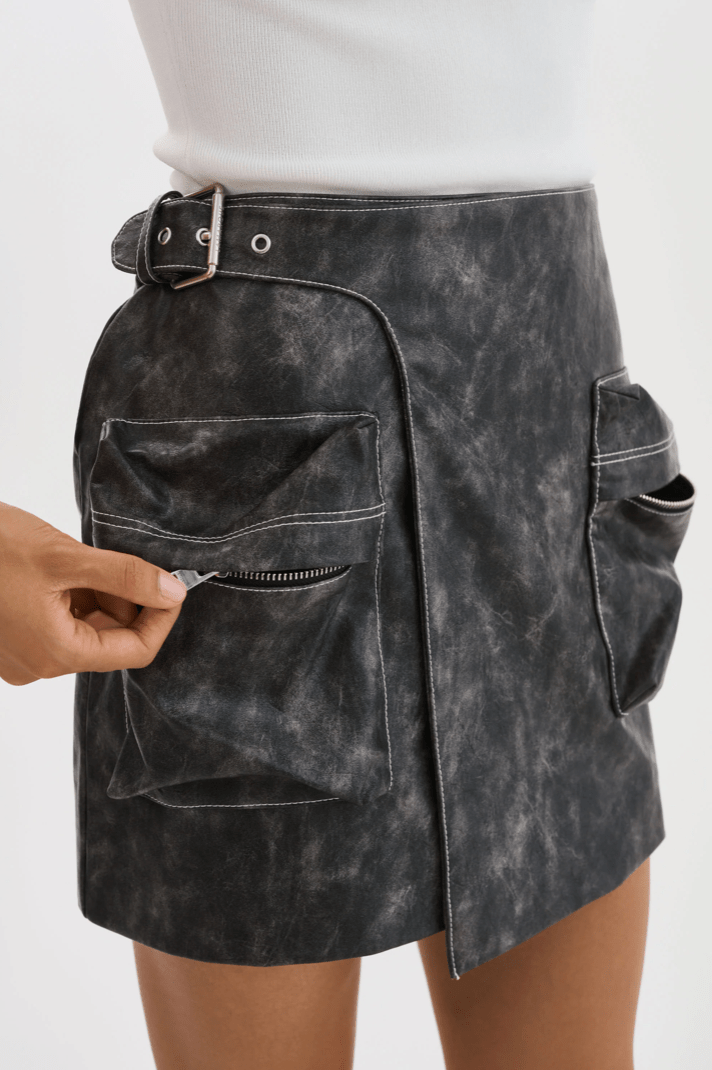 Lamarque Nakia Faux Leather Cargo Skirt in Vintage Black - Estilo Boutique