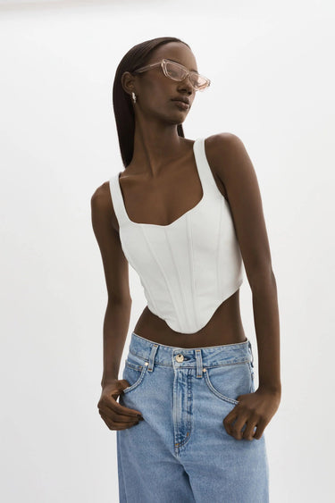 Lamarque Tabia Leather Corset Top in White - Estilo Boutique