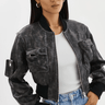 Lamarque Xaia Faux Leather Convertible Bomber Jacket in Vintage Black - Estilo Boutique
