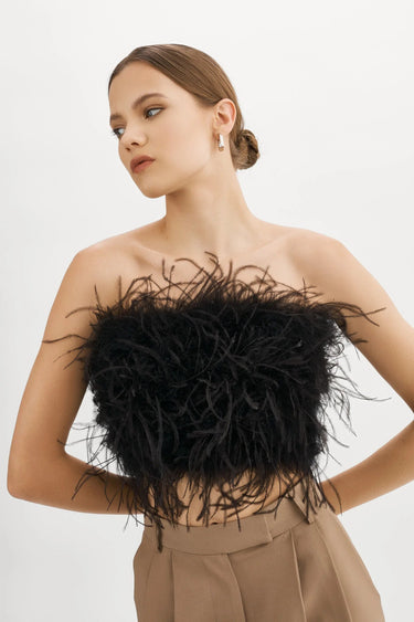 LaMarque Zania Feather Bustier in Black - Estilo Boutique