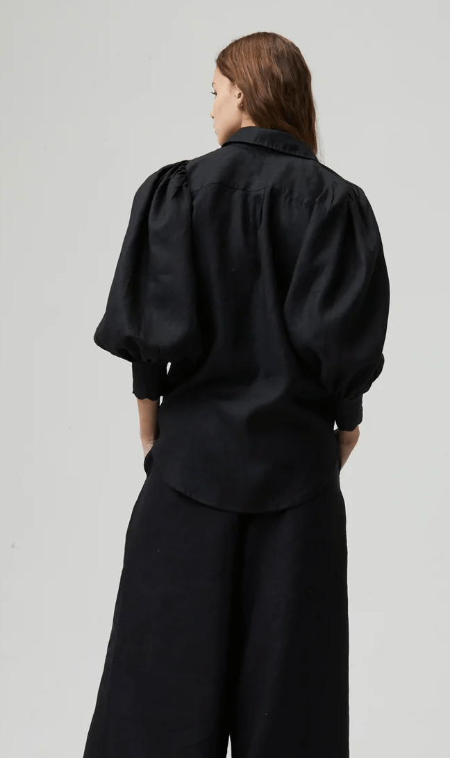 Lanhtropy Camille Linen Shirt in Black - Estilo Boutique