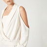 Lanston Surplice Cold Shoulder Pullover in Off White - Estilo Boutique