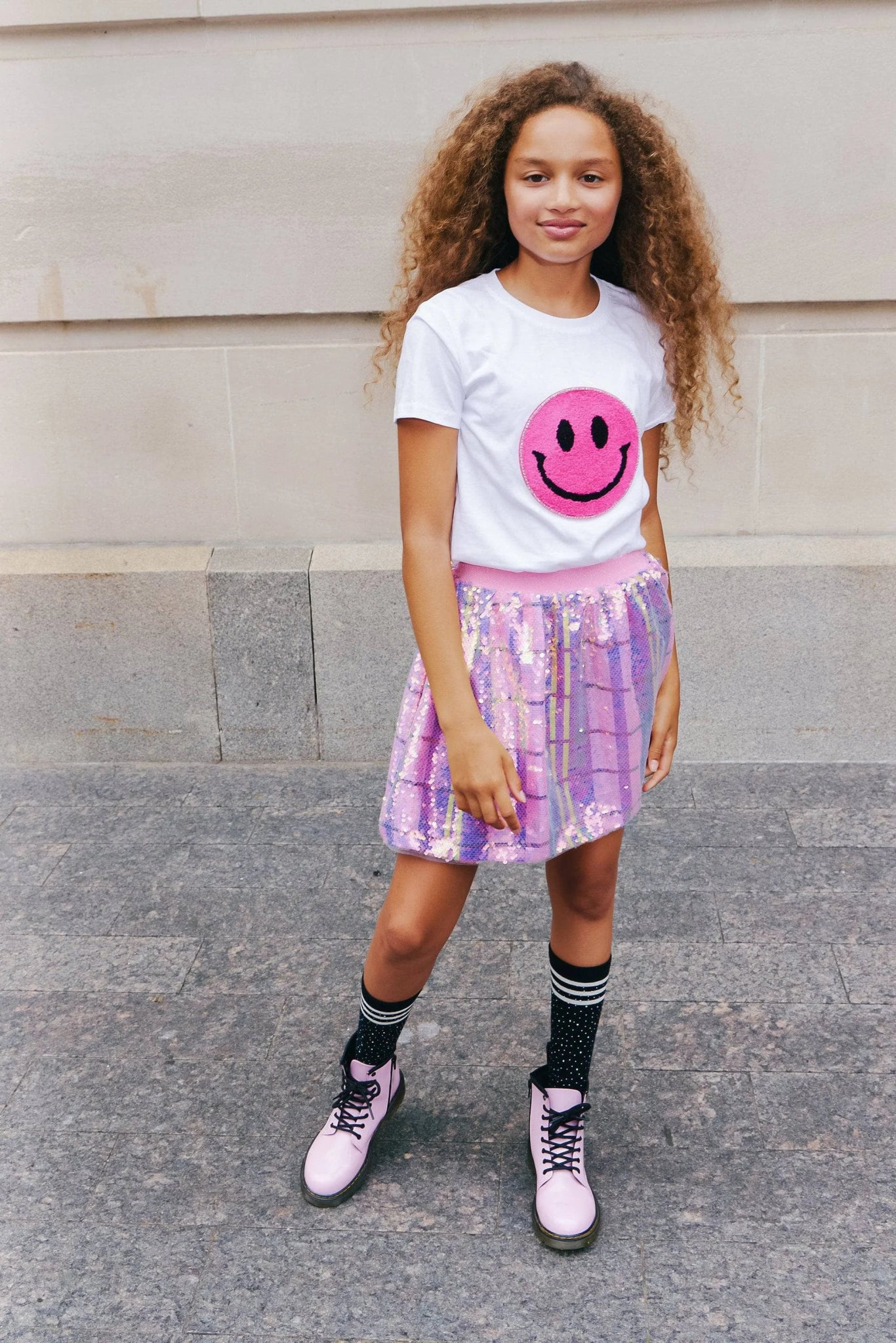 Lola and the Boys As If Plaid Sequin Skirt in Pink/Purple - Estilo Boutique