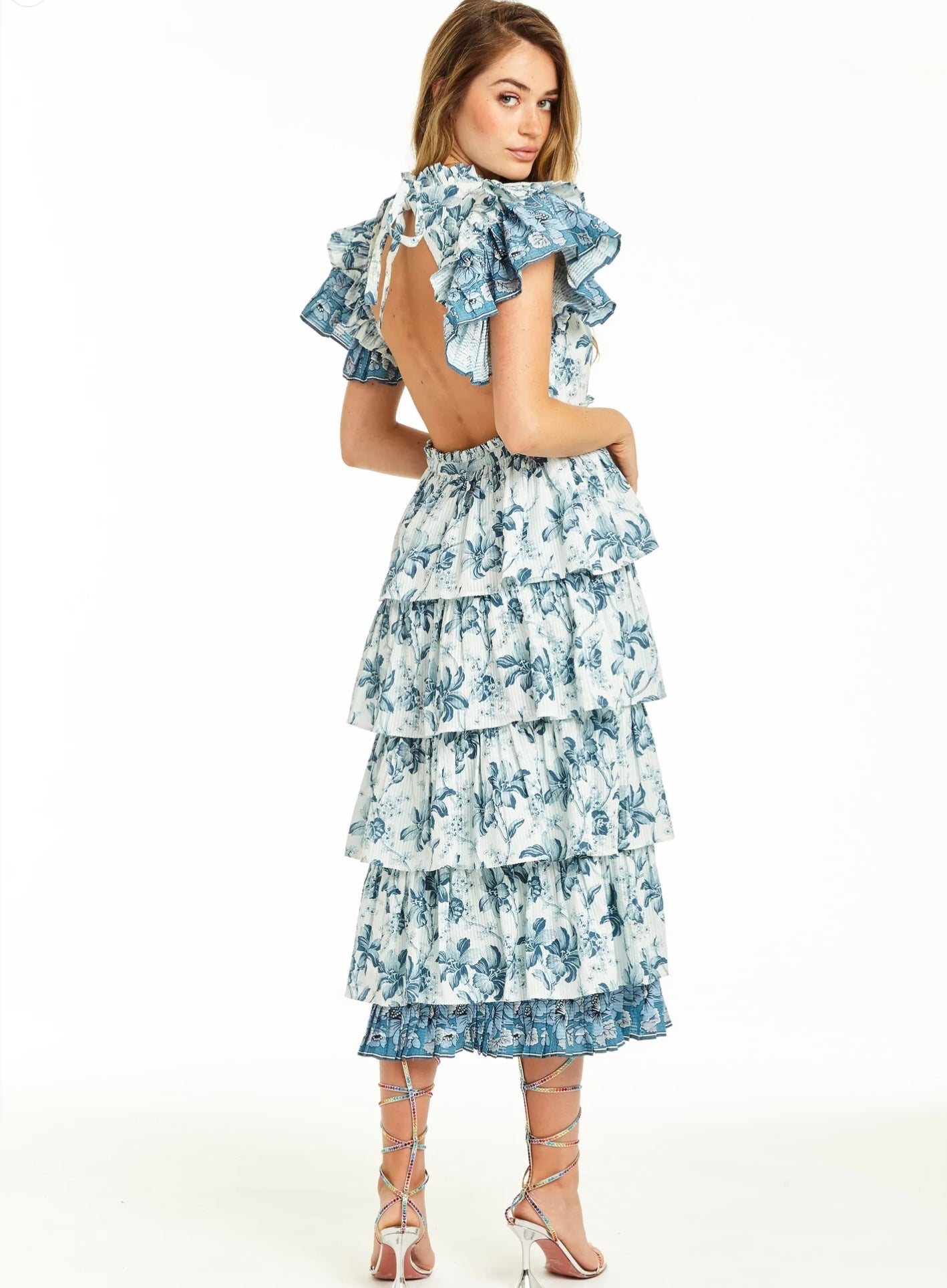 Love the Label Lucia Dress in Beryl Blue Print - Estilo Boutique
