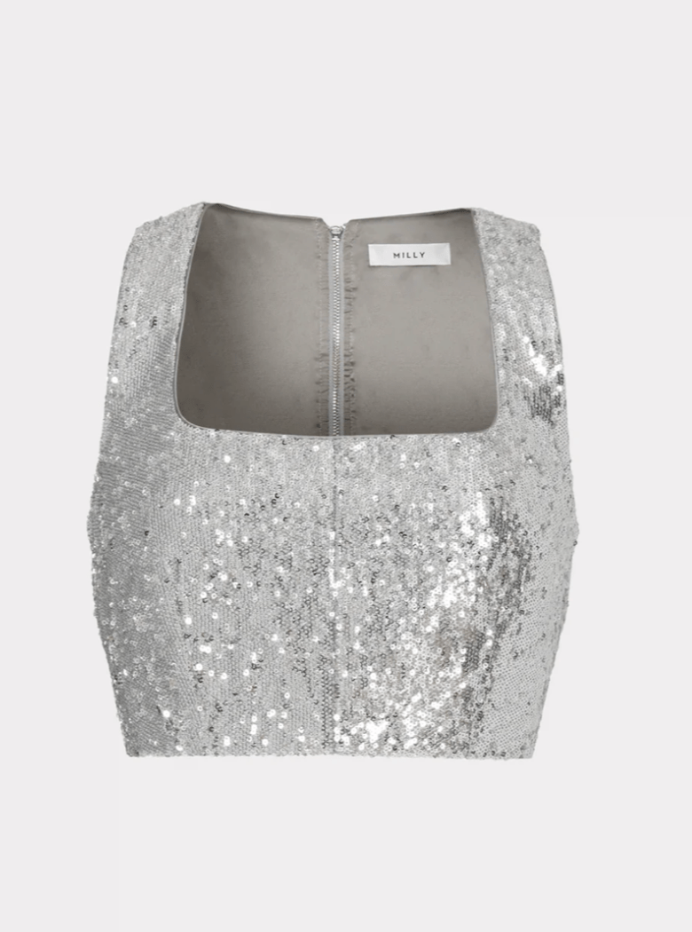 Milly Nickie Sequins Crop Top in Silver - Estilo Boutique