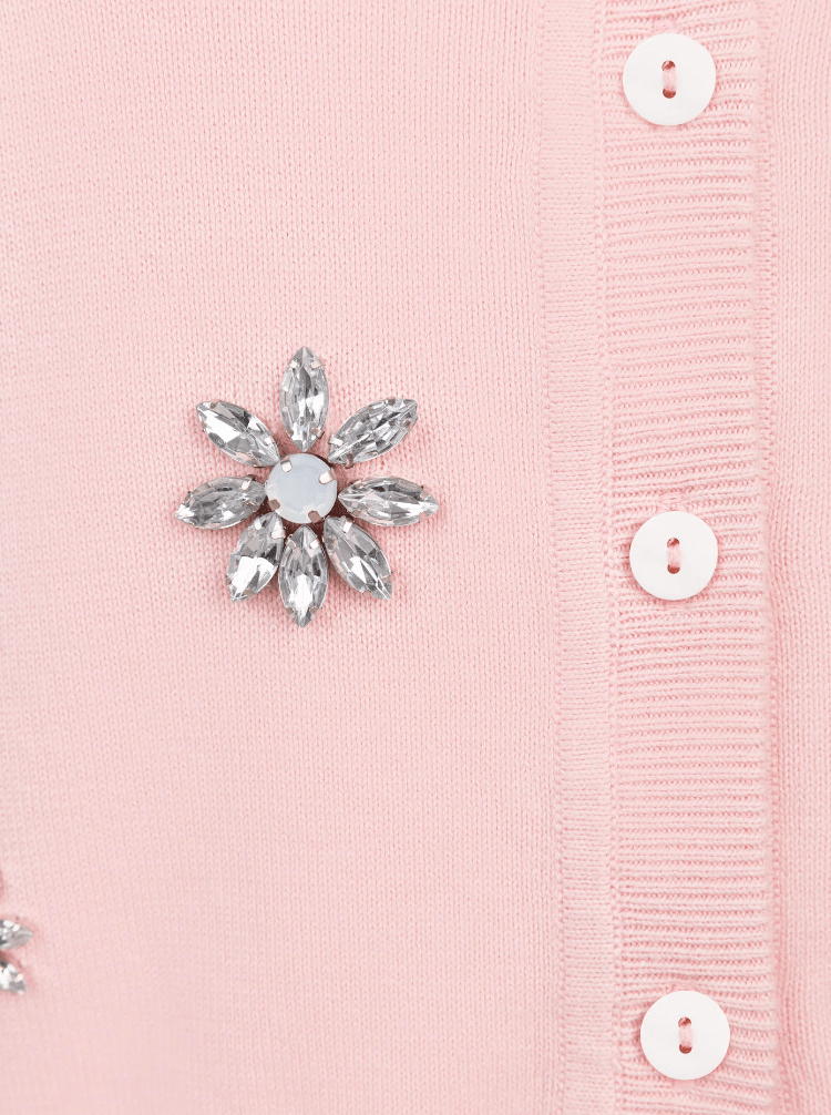 Minnie Rose Crystal Flower Cardigan in Pink Pearl - Estilo Boutique