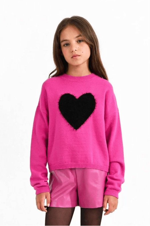 Molly Bracken Heart Print Pullover in Fuschia - Estilo Boutique