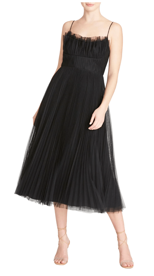 Monique Lhuillier Sleeveless Tulle Midi Dress in Black - Estilo Boutique