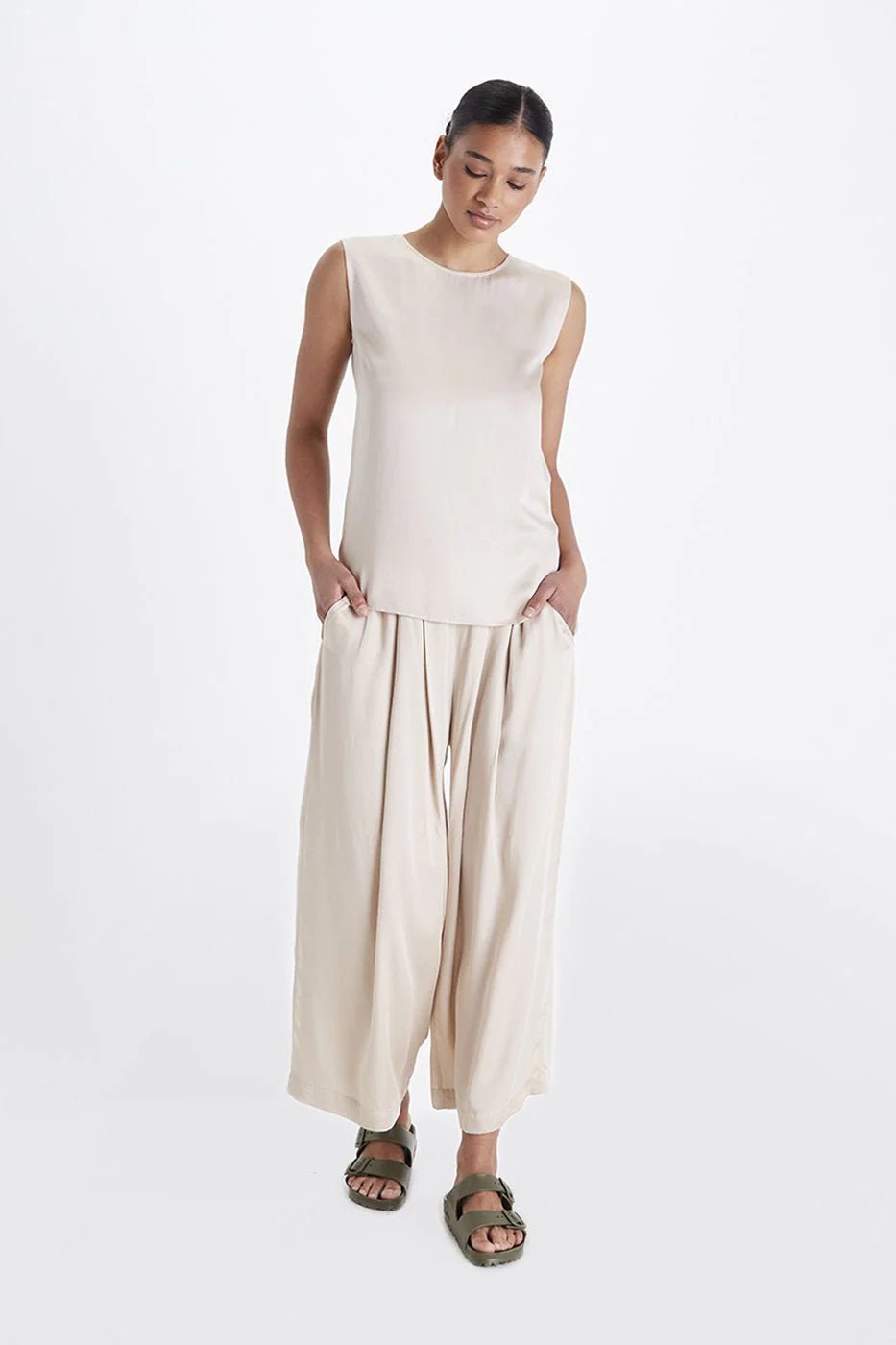 Neu Nomads Cropped Palazzo Pants in Champagne - Estilo Boutique