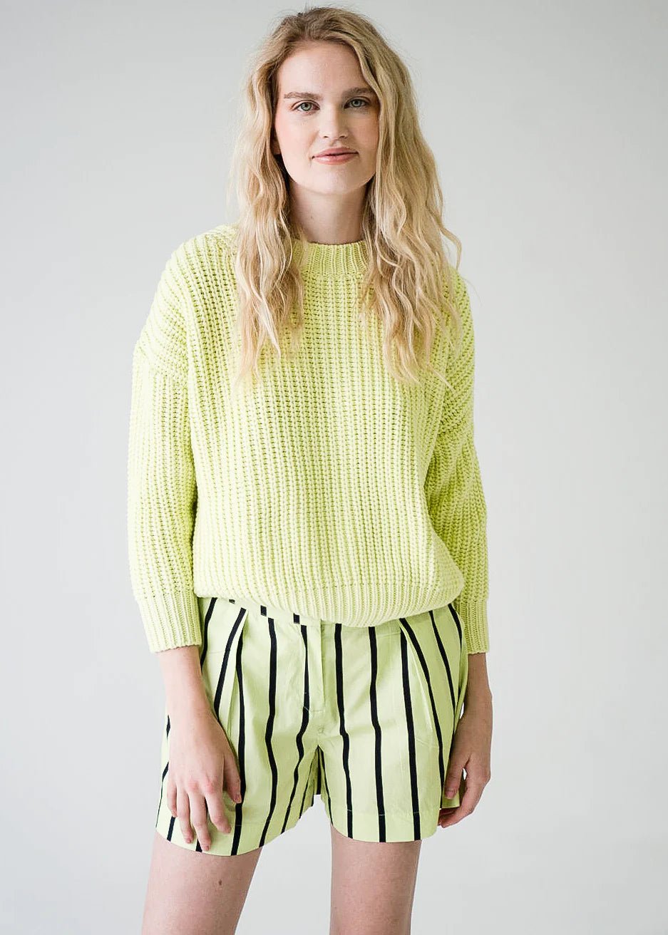 Never A Wallflower Chunky Crew Neck Sweater in Lime - Estilo Boutique