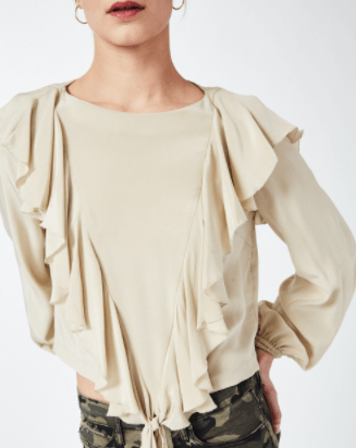 Nicole Miller Ruffle Sleeve Blouse in Khaki - Estilo Boutique