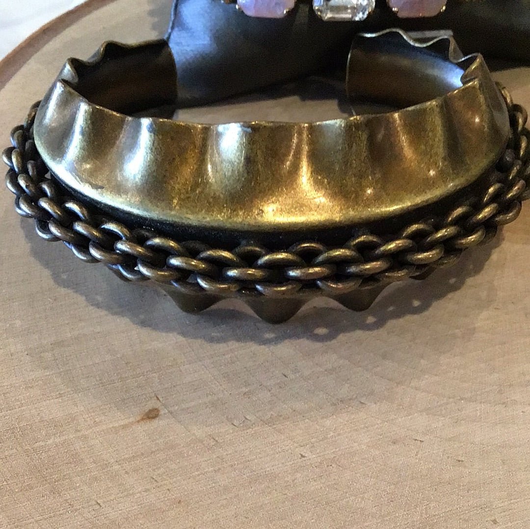 Nicole Romano antique gold metal cuff with chain - Estilo Boutique