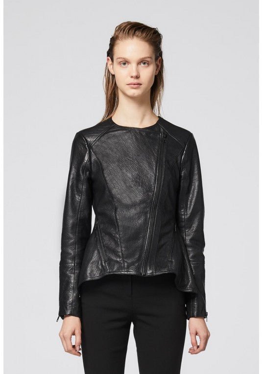 peplum faux leather jacket