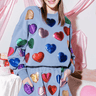 Queen of Sparkles Rainbow Foil Heart Skort in Dusty Blue - Estilo Boutique