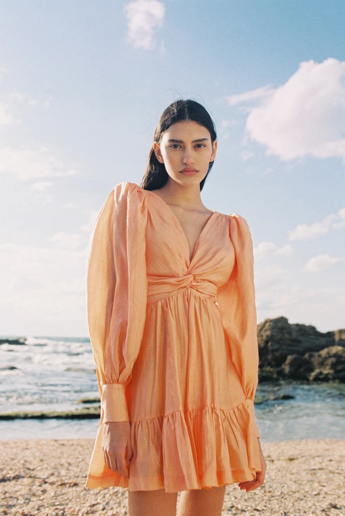 Sabina Musayev Andrea Dress in Peach - Estilo Boutique