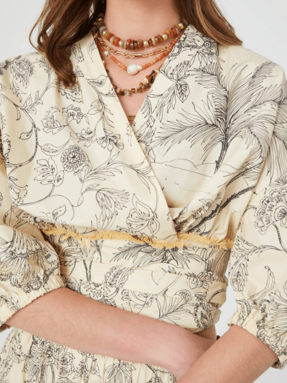 Sfizio Kimono Blouse with Botanical Line Print - Estilo Boutique