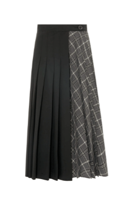 Sfizio Pleated Checkered Wrap Skirt in Gray Madras Wool - Estilo Boutique