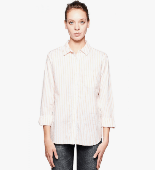 Stateside Raw Edge Button Down in Sorbet Stripe