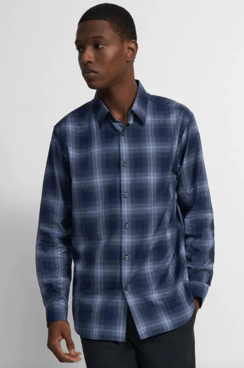 Theory Irving Flannel In Baltic Multi - Estilo Boutique