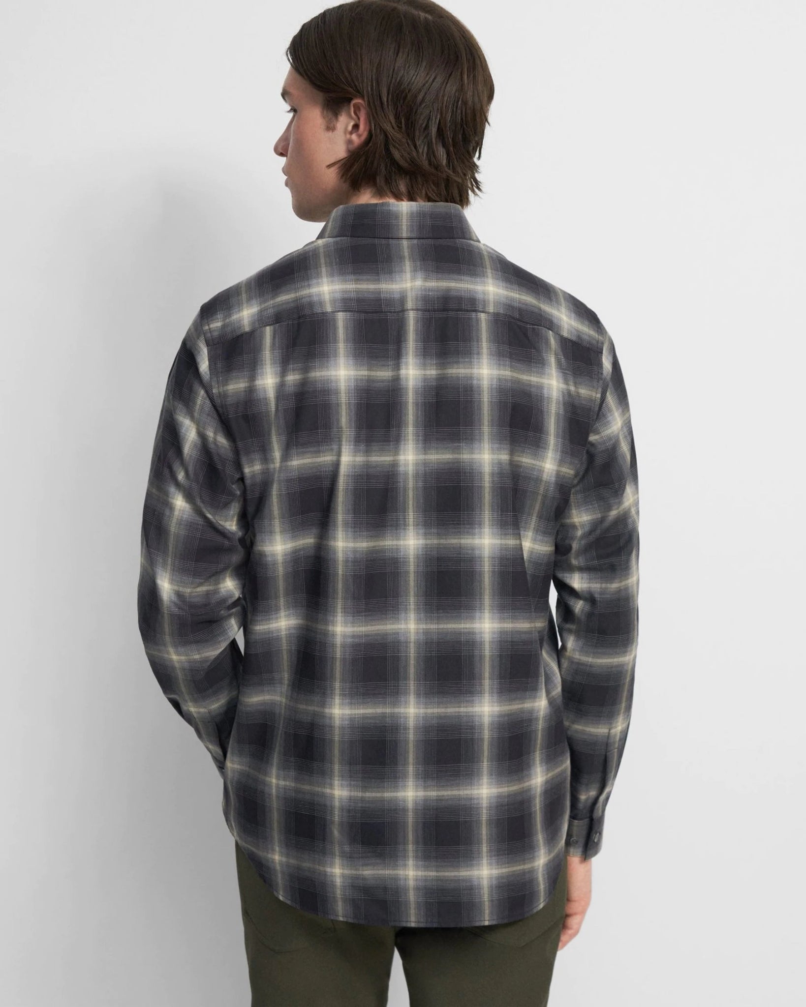 Theory Irving Shirt Cotton Flannel in Black Multi - Estilo Boutique