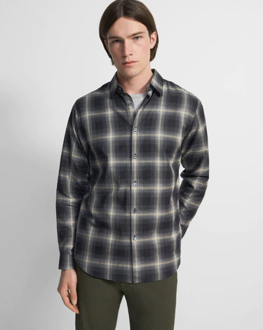 Theory Irving Shirt Cotton Flannel in Black Multi - Estilo Boutique