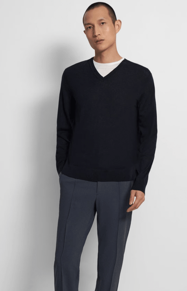 Theory V Neck Sweater in Navy - Estilo Boutique