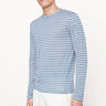 Vince Linen Stripe Crewneck Shirt in Night Blue and Off White - Estilo Boutique
