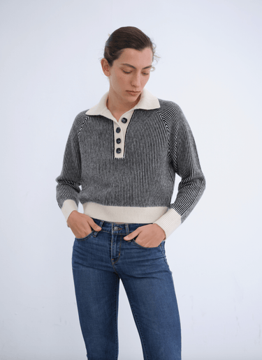 W Cashmere Aurora Pullover in Black/Ivory - Estilo Boutique