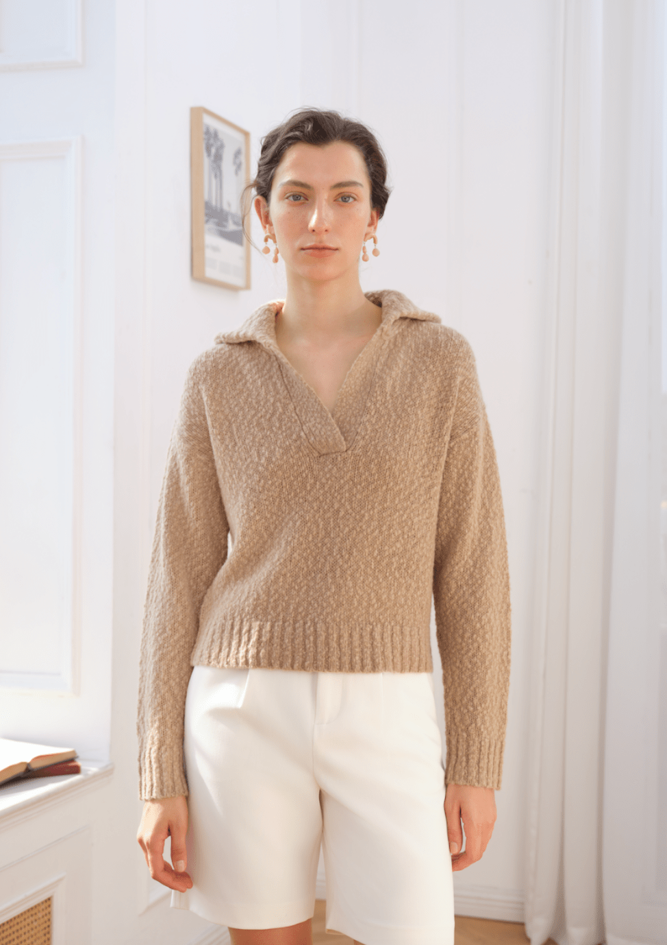 W Cashmere Evelyn Polo Sweater in Sand - Estilo Boutique
